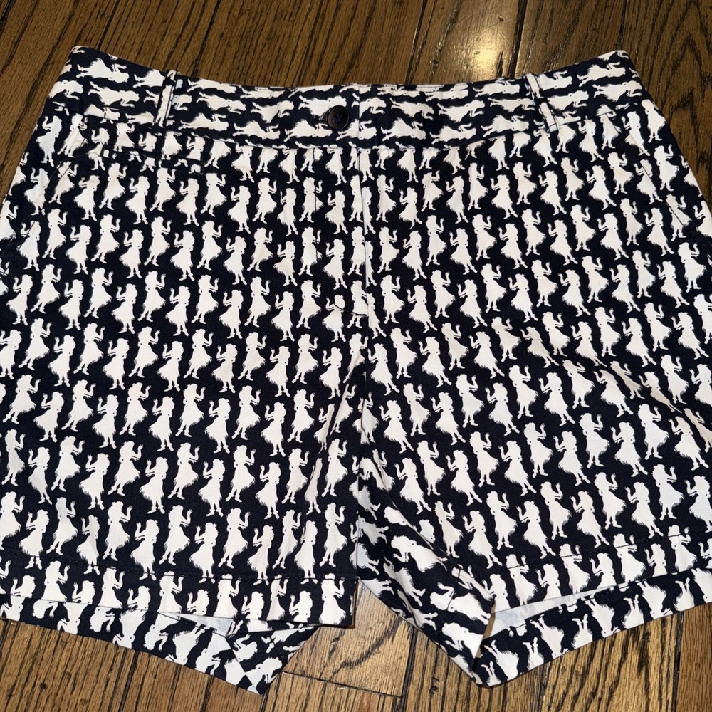 Talbots Womens Novelty Hula Girl Print Shorts Size 8 Black White Casual Vacay 5"